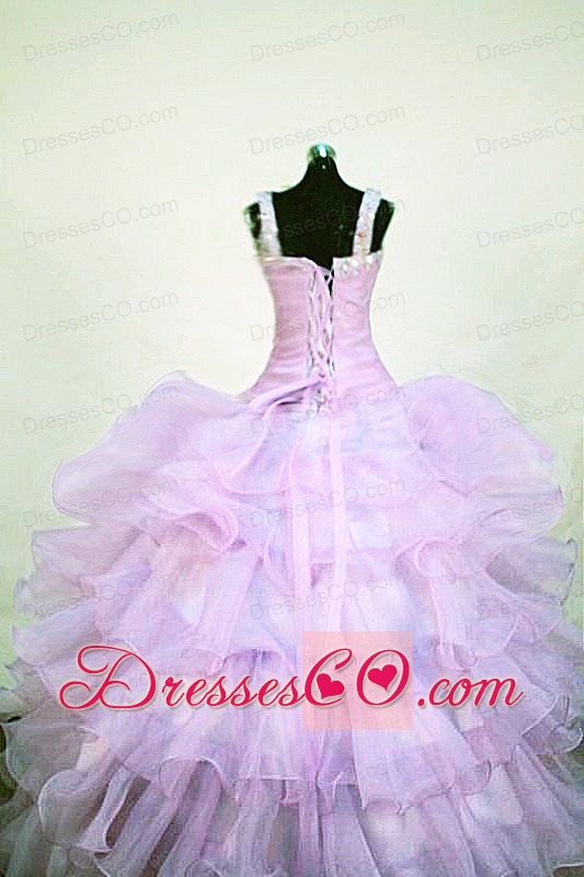 Beading Romantic Organza Straps Ball Gown Long Lavender Little Girl Pageant Dresses