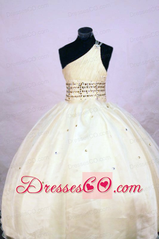 Cute Ball Gown One Shoulder Long Organza Yellow Beading Little Girl Pageant Dresses