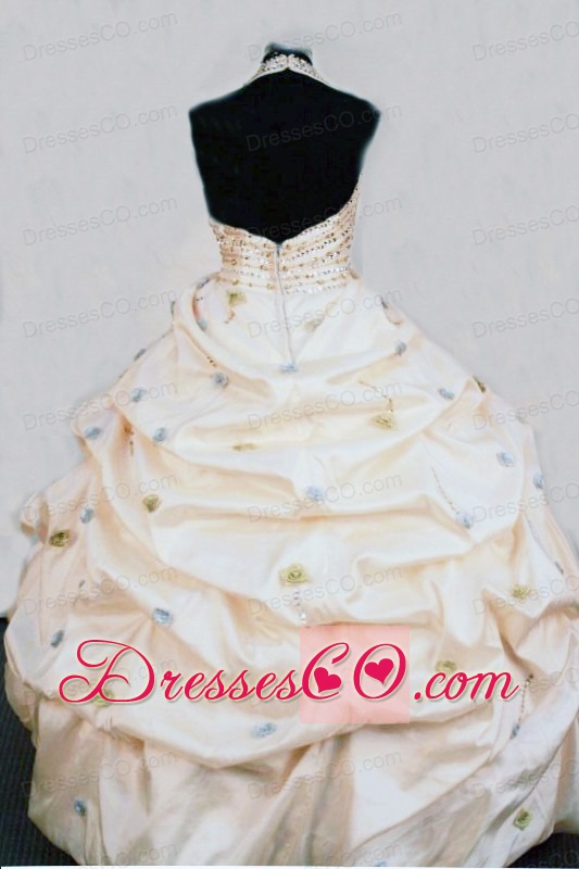 Gorgeous Taffeta Ball Gown Halter Yellow Long Beading Little Girl Pageant Dresses