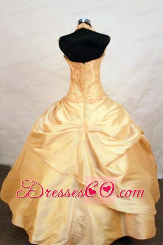 Beautiful Ball Gown Halter Long Taffeta Gold Beading Little Girl Pageant Dresses
