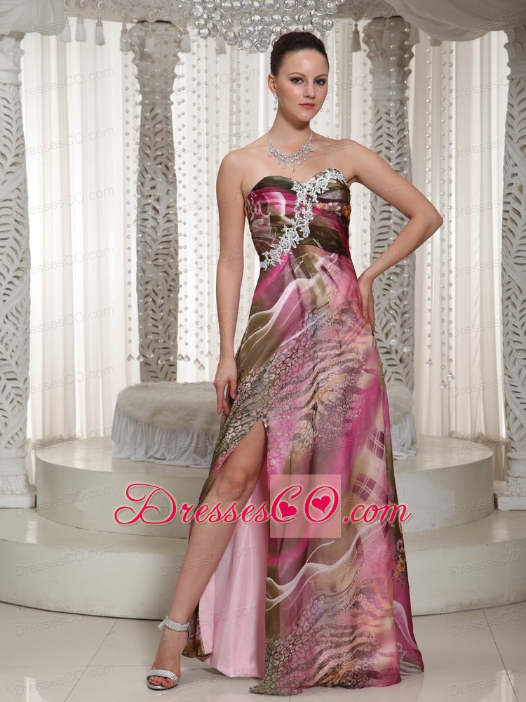 High Slit Printing For Prom Dress With Appliques