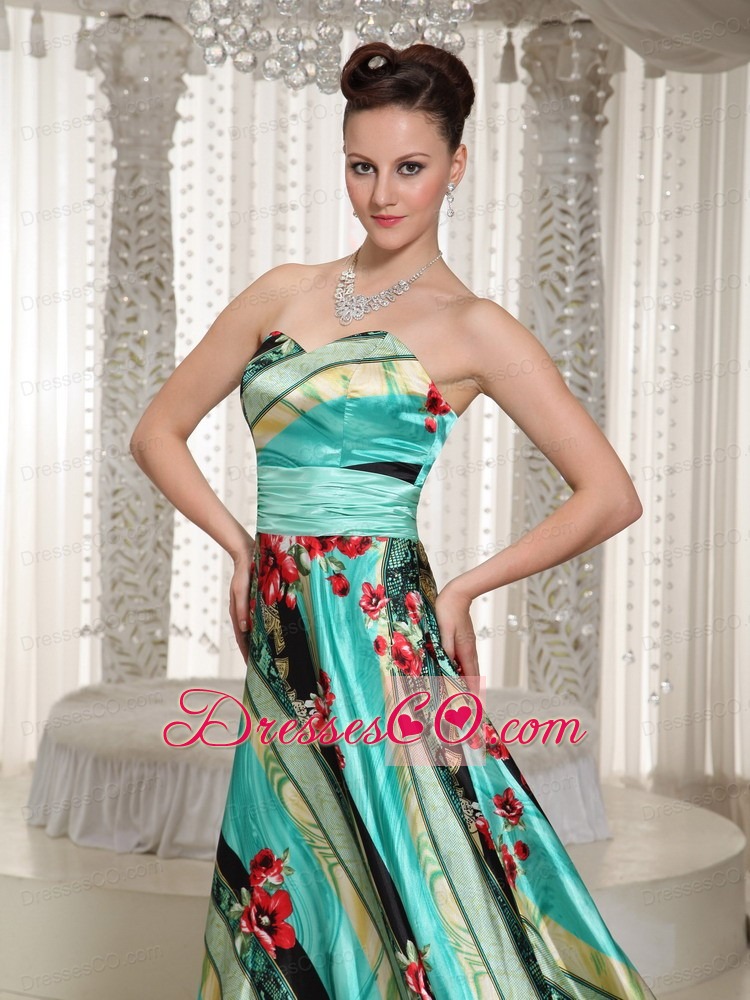 Colorful Printing A-line Prom Dress With Long