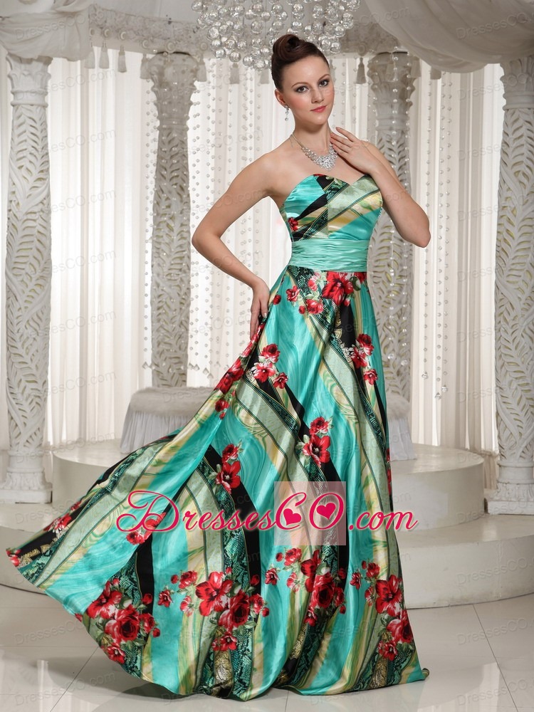 Colorful Printing A-line Prom Dress With Long