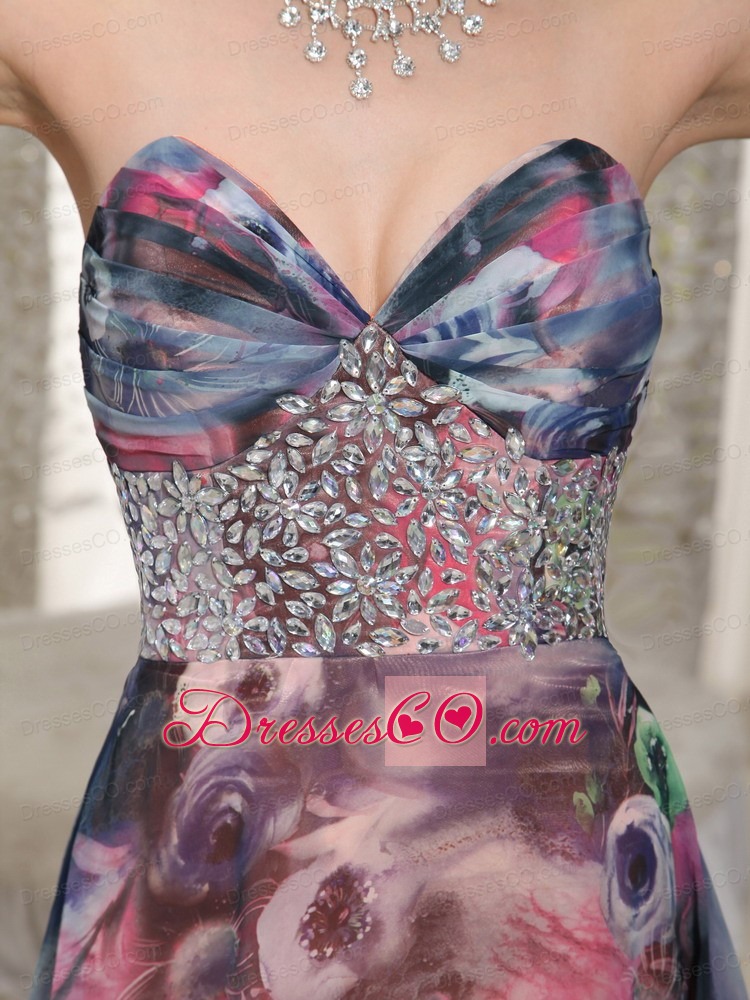 Beaded Embellishment Long Printing Prom Dress For Wear