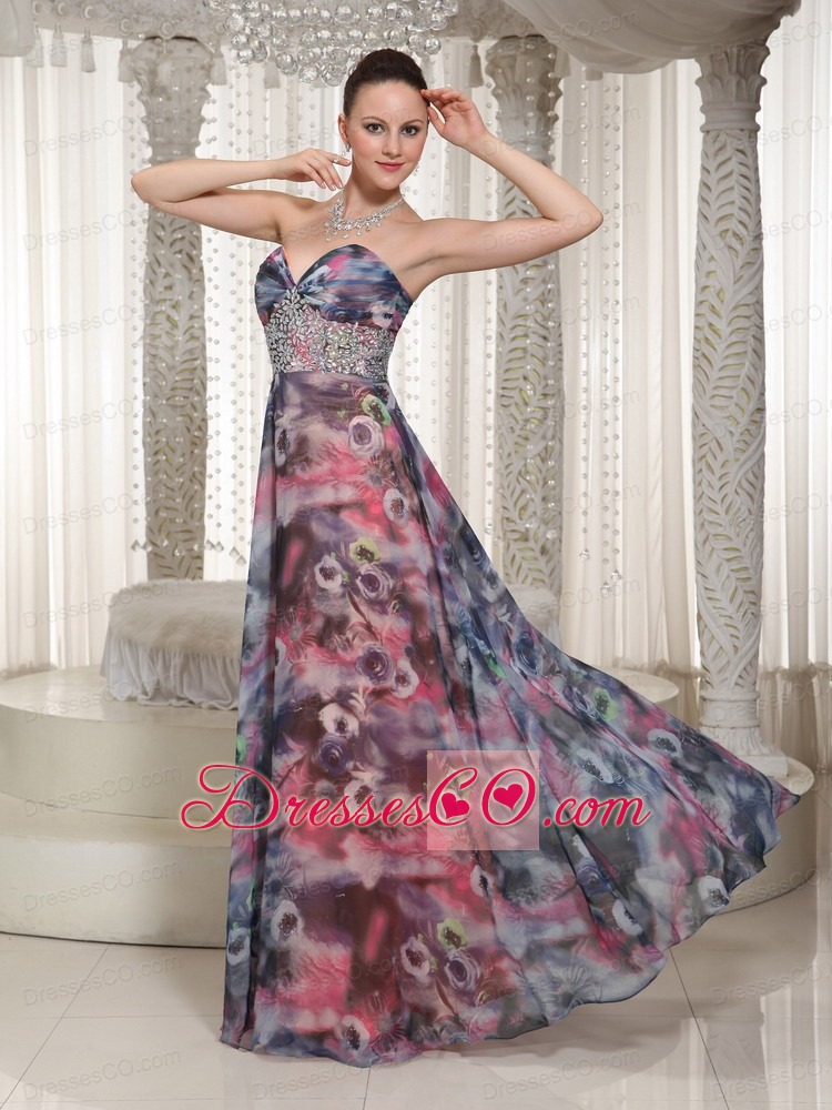 Beaded Embellishment Long Printing Prom Dress For Wear