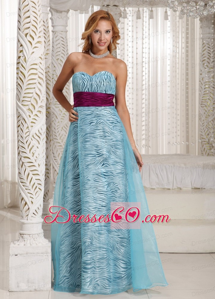Custom Made Zebra A-line Long Prom / Celebrity Dress With Aqua Blue