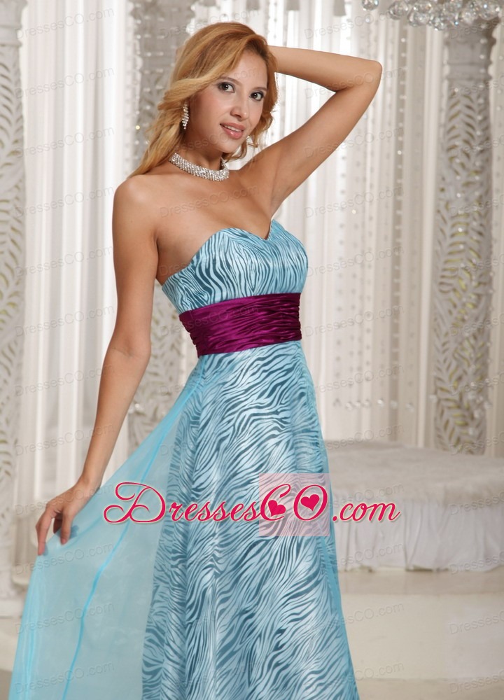 Custom Made Zebra A-line Long Prom / Celebrity Dress With Aqua Blue