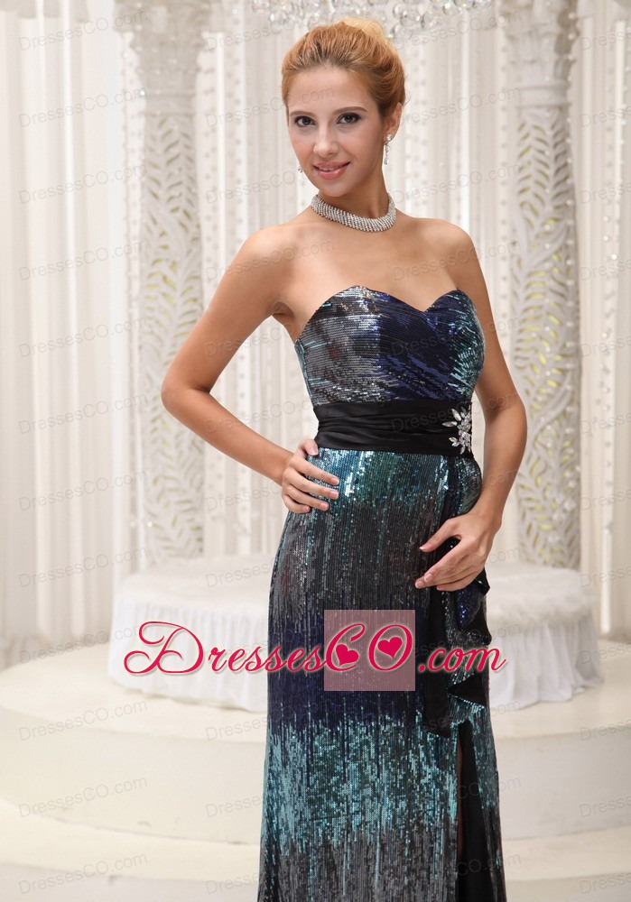 High Slit Colorful Paillette Over Skirt With Beading Long Prom / Homecoming Dress For Formal Evening
