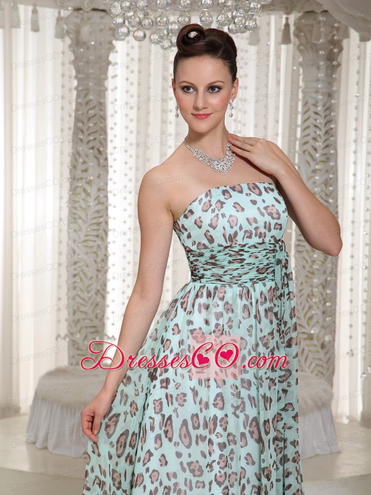 Multi-color Empire Leopard Strapless Prom Dress