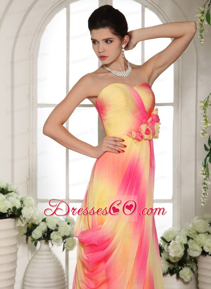 Multi-color Hand Made Flowers Prom Gowns With Brush Train