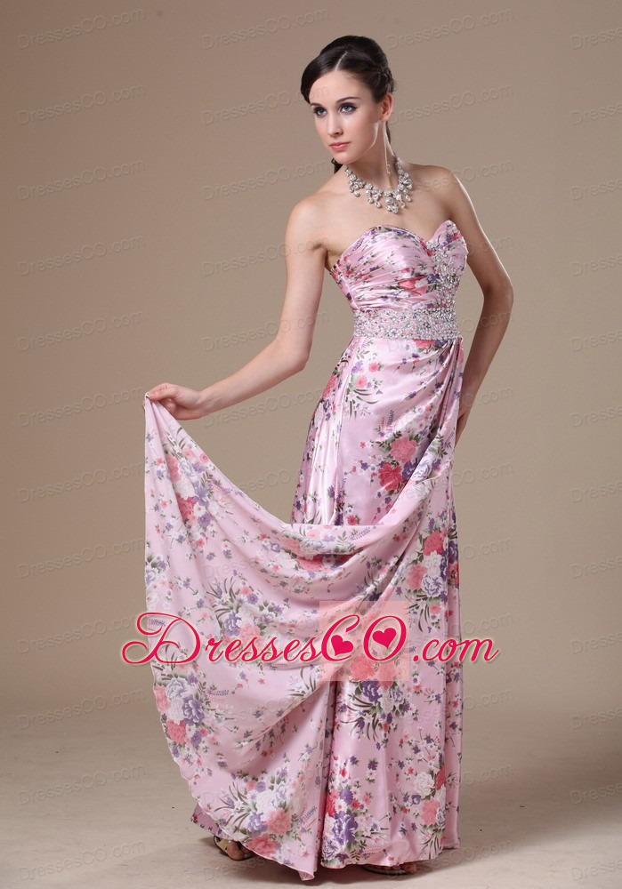 Print Beading Column Long Prom Dress