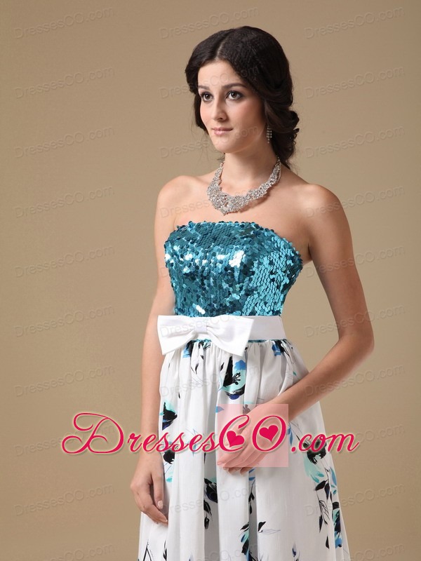 Multi-color Empire Strapless Long Printing Sequin Prom Dress