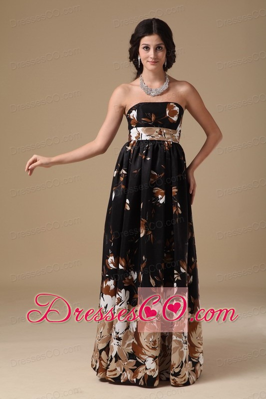 Multi-color Empire Strapless Long Printing Prom Dress