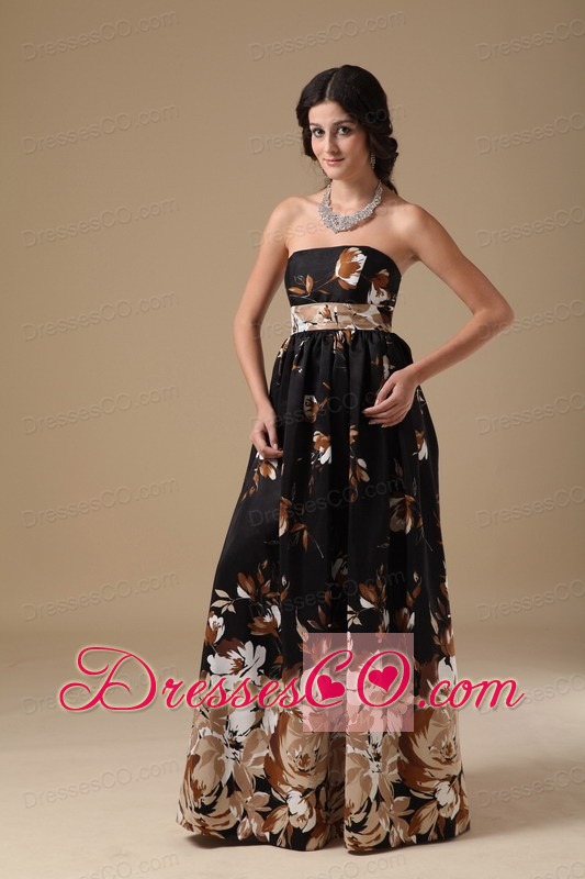 Multi-color Empire Strapless Long Printing Prom Dress