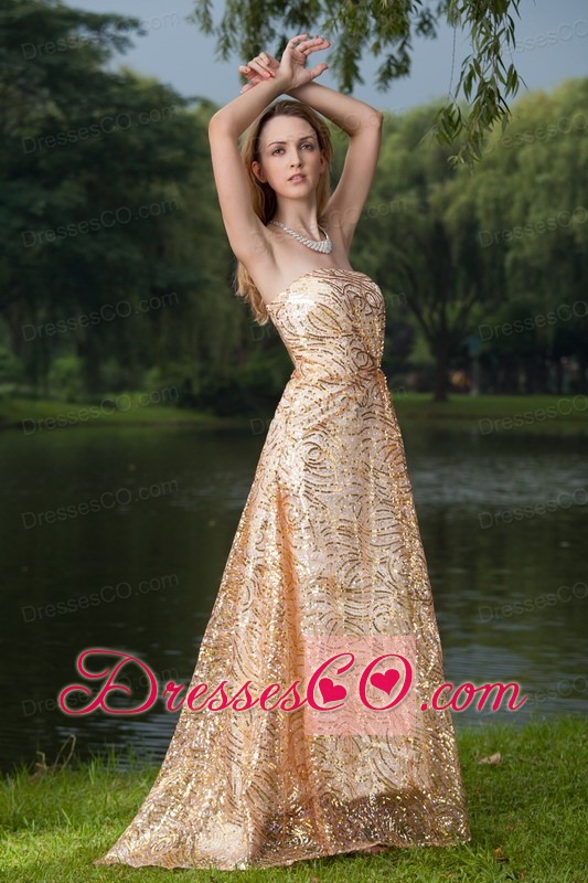 Gold Empire Strapless Long Prom / Evening Dress