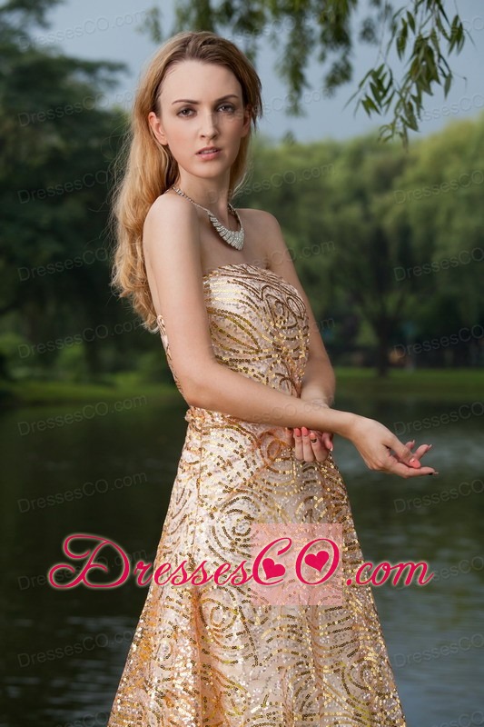 Gold Empire Strapless Long Prom / Evening Dress