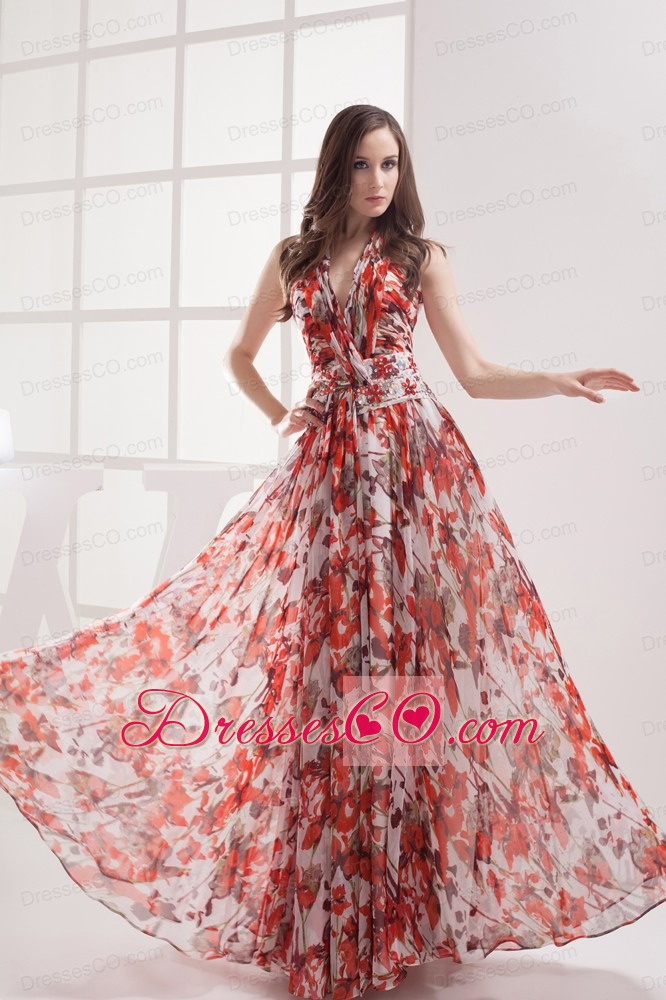 Multi-color Empire Halter Beading Ruching Prom Dress