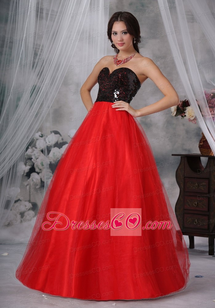 Red And Black A-line / Princess Long Sequins Paillette Prom Dress