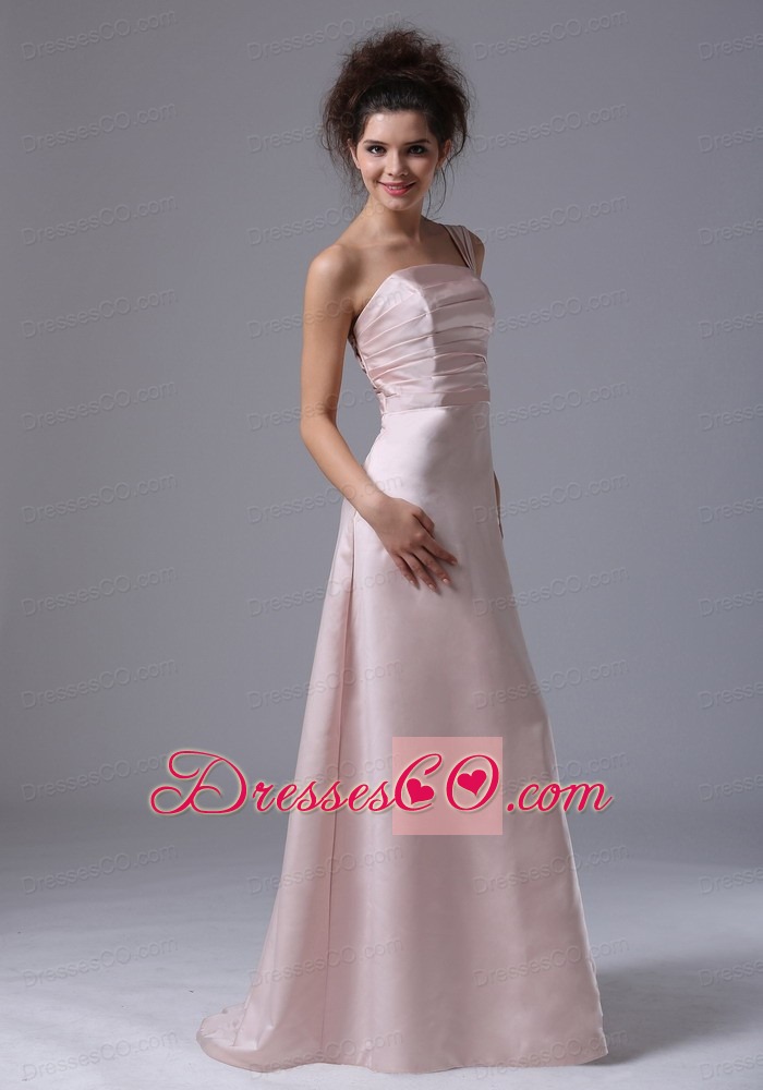 Pink One Shoulder Prom Dress Taffeta Ruched Column