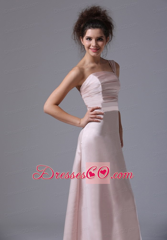 Pink One Shoulder Prom Dress Taffeta Ruched Column