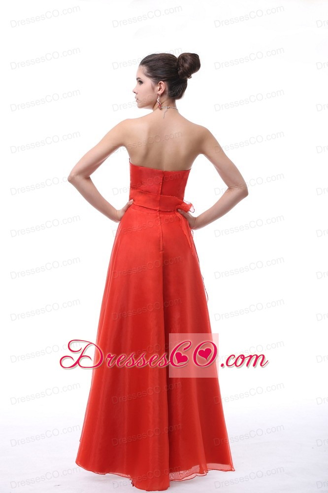 Rust Red Strapless Nechline For Prom With Embroidery Decorate Organza Prom Dress