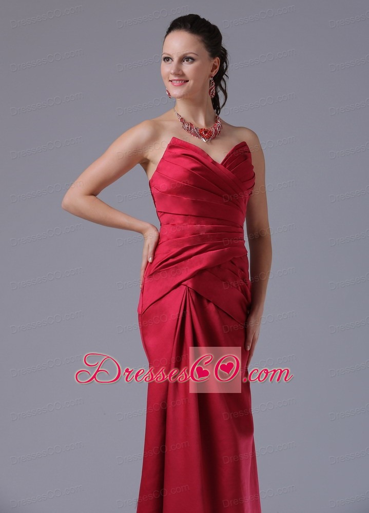 Wine Red Column V-neck Prom Dress With Ruched Decorate Bust