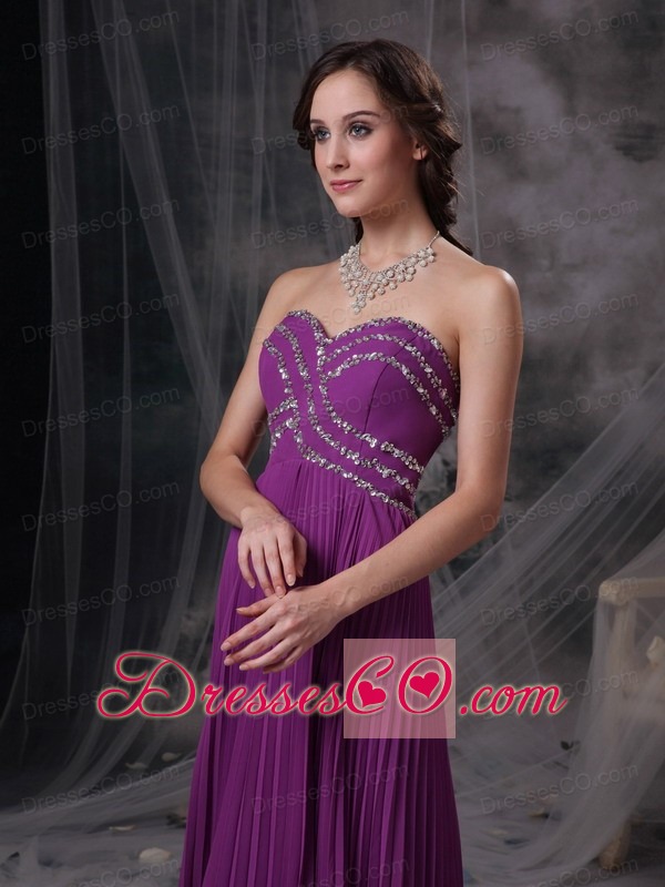 Exquisite Purple Empire Prom Dress Chiffon Beading Brush Train