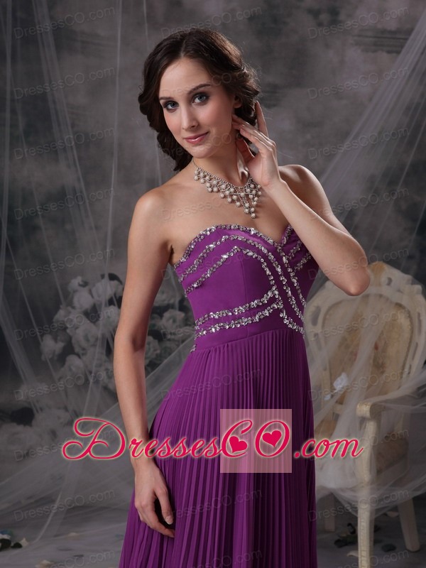 Exquisite Purple Empire Prom Dress Chiffon Beading Brush Train