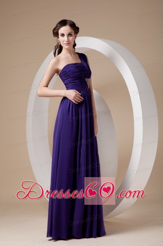 Purple Column / Sheath One Shoulder Long Chiffon Beading Prom Dress