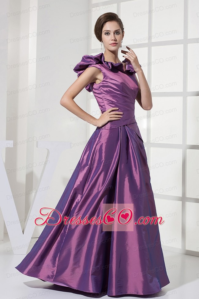 V-neck A-line Purple Taffeta Prom Dress Long