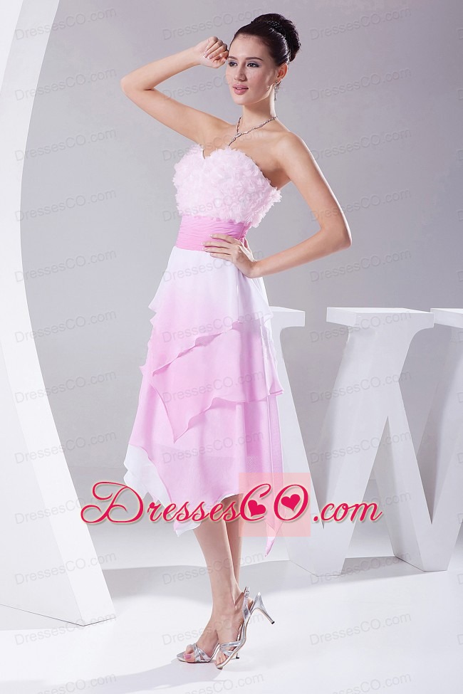 Hand Made Flowers Ombre Fabric Asymmetrical Prom Dress