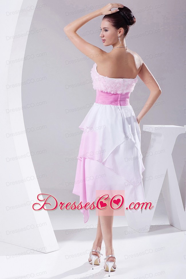 Hand Made Flowers Ombre Fabric Asymmetrical Prom Dress