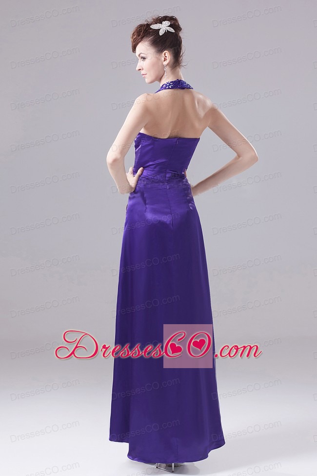 Exquisite Purple Prom Dress With Beading Halter and High-low