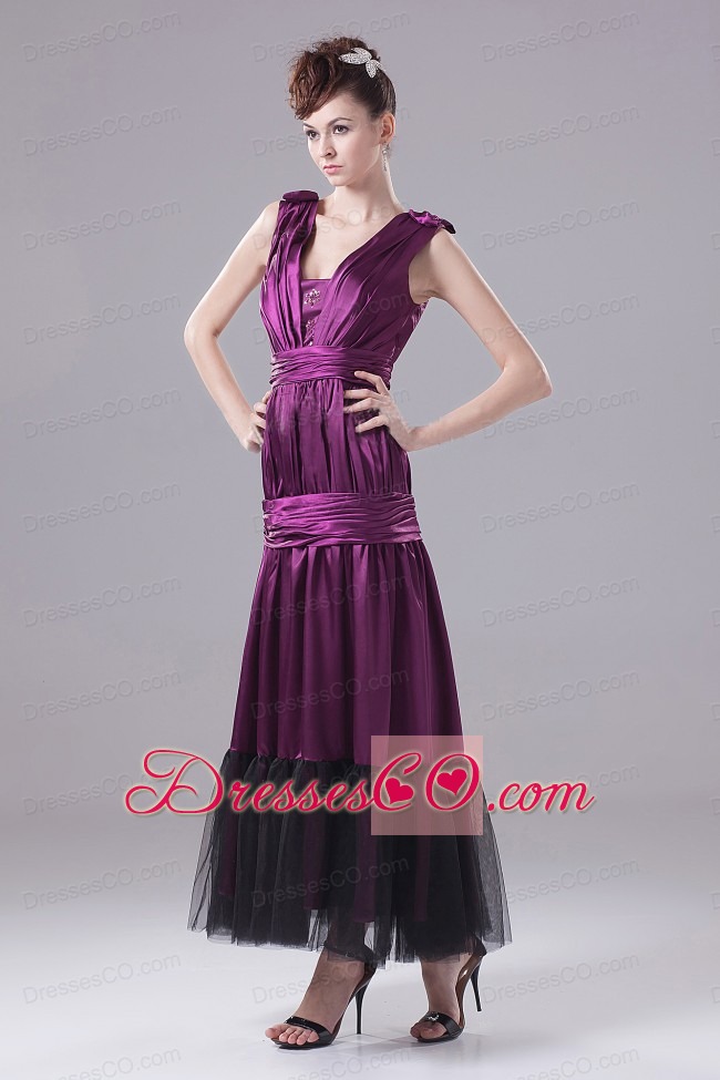 Eggplant Purple Ruching Ankle-length Prom Dress
