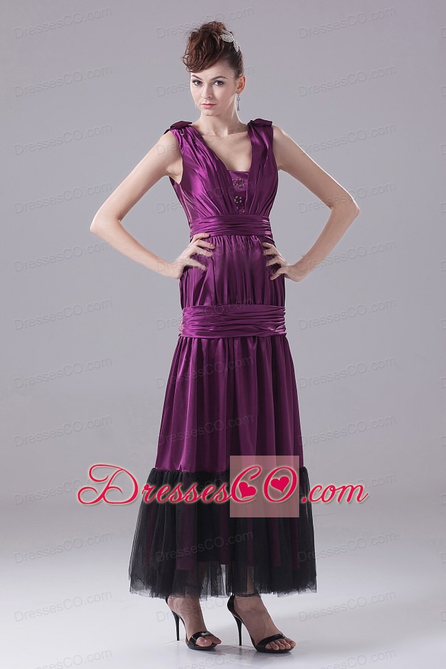 Eggplant Purple Ruching Ankle-length Prom Dress
