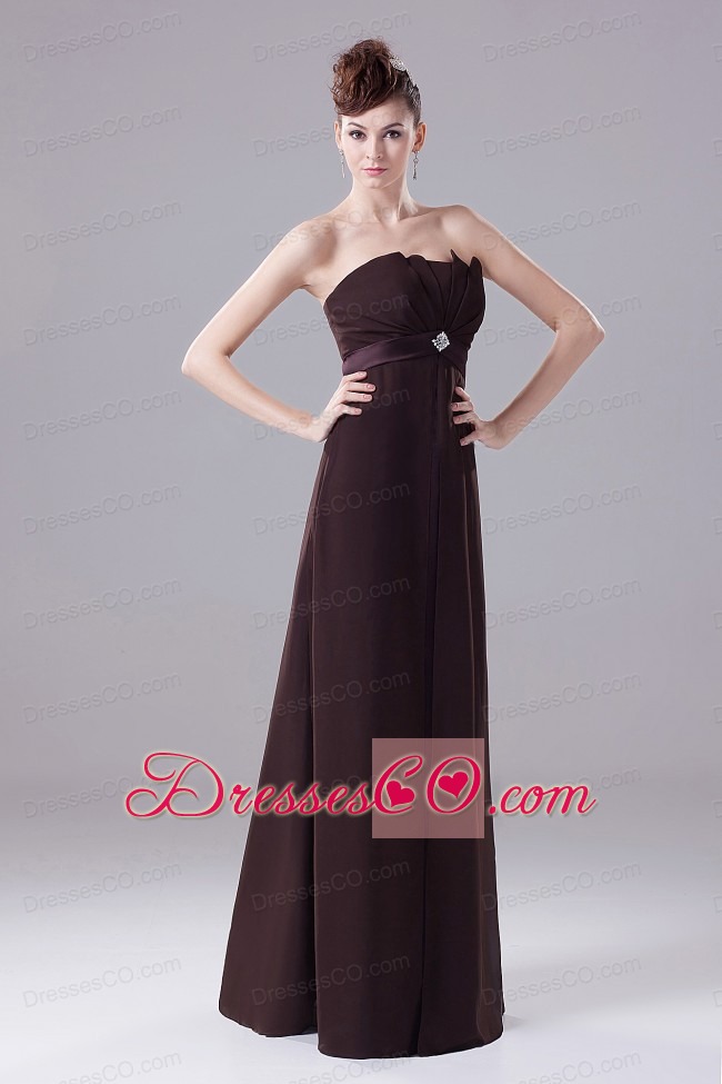 Brown Prom Dress With Beading Strapless Long And Chiffon
