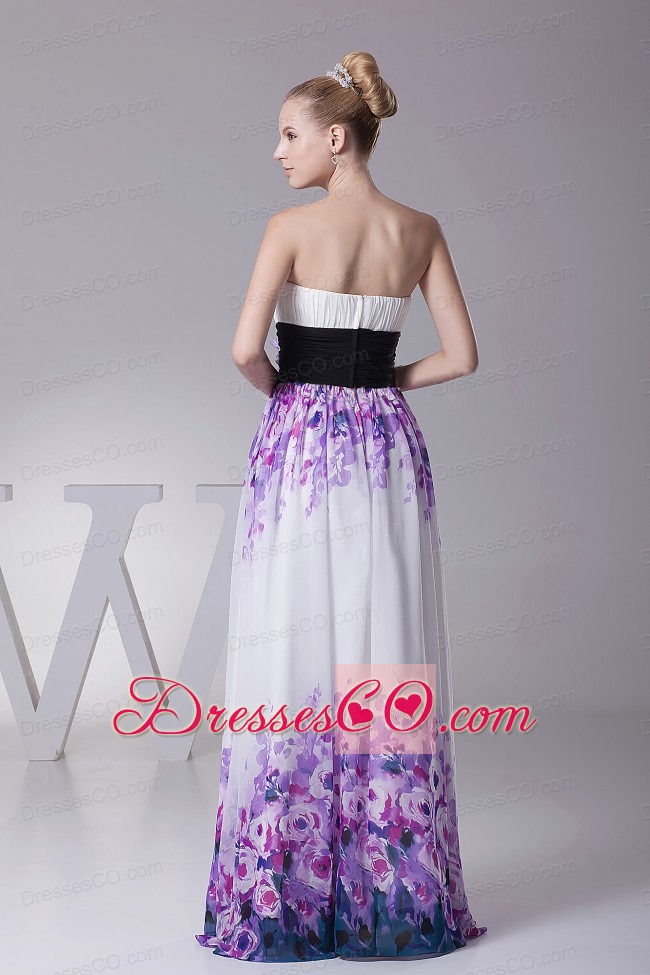 Printing Prom Dress With Hand Made Flowers and Ruche