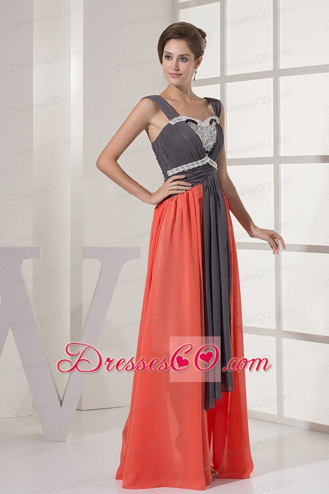 Chiffon Beading Straps and Ruched  Prom Dress 2013