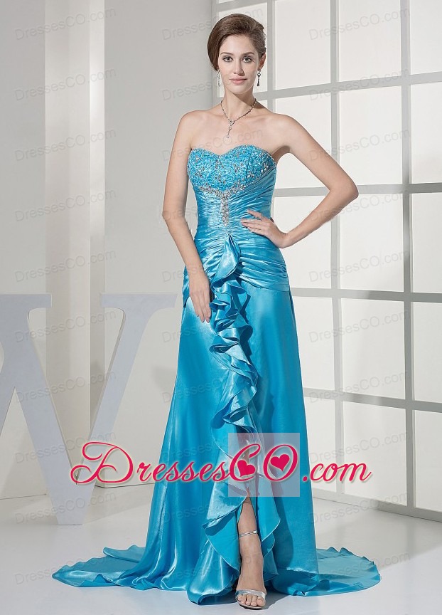 Beaded Decorate Bust and Ruched Bodice For Teal Prom Dress