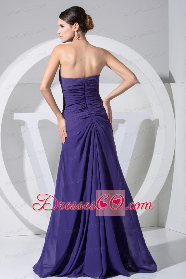 Hand Made Flowers Decorate Bodice Purple Prom Dress Long Strapless