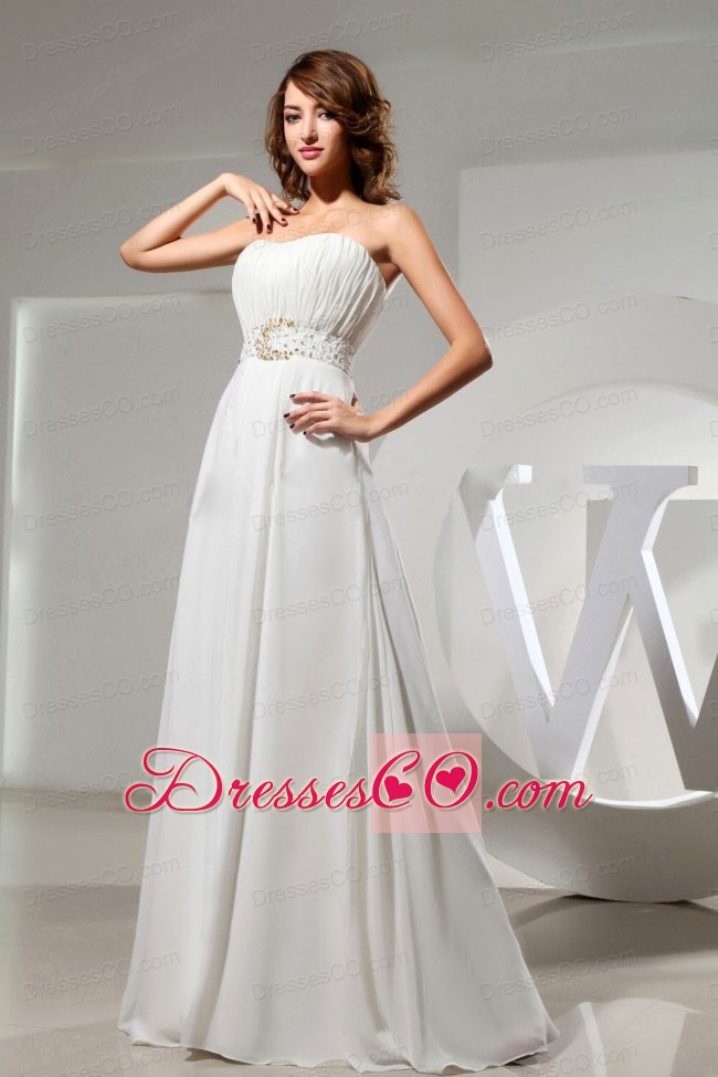 Simple Beaded Decorate Waist and Ruche Bodice Prom Dress