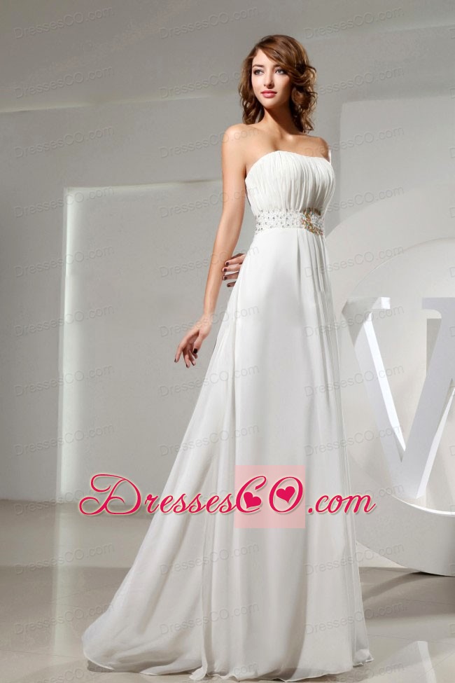 Simple Beaded Decorate Waist and Ruche Bodice Prom Dress