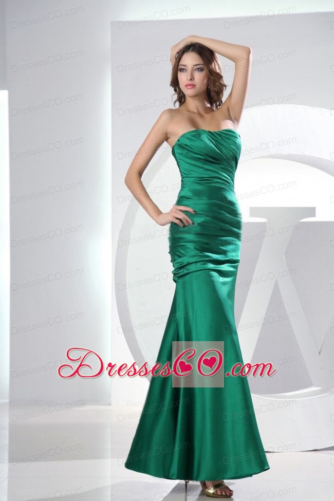 Mermaid Strapless Taffeta Green Ruched Ankle-length Prom Dress