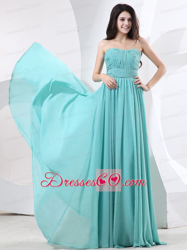 Simple Empire Strapless and Ruched  Green Prom Dress