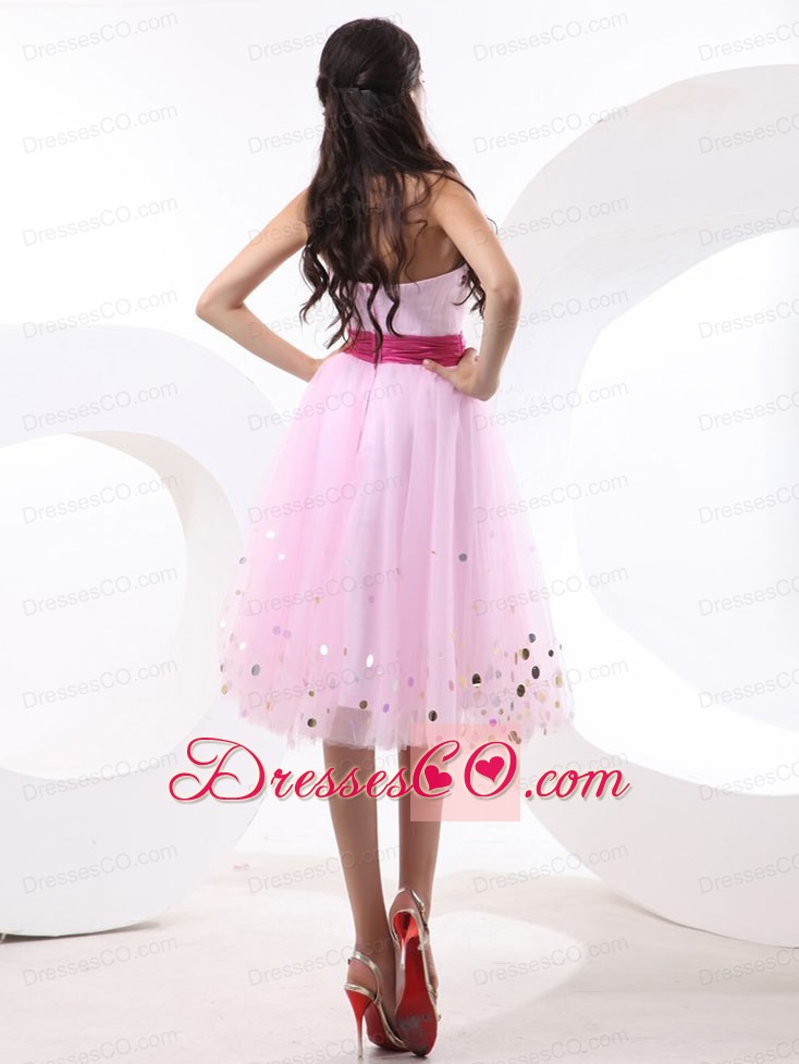 Beautiful Prom Dress With Baby Pink Sequins and Sash