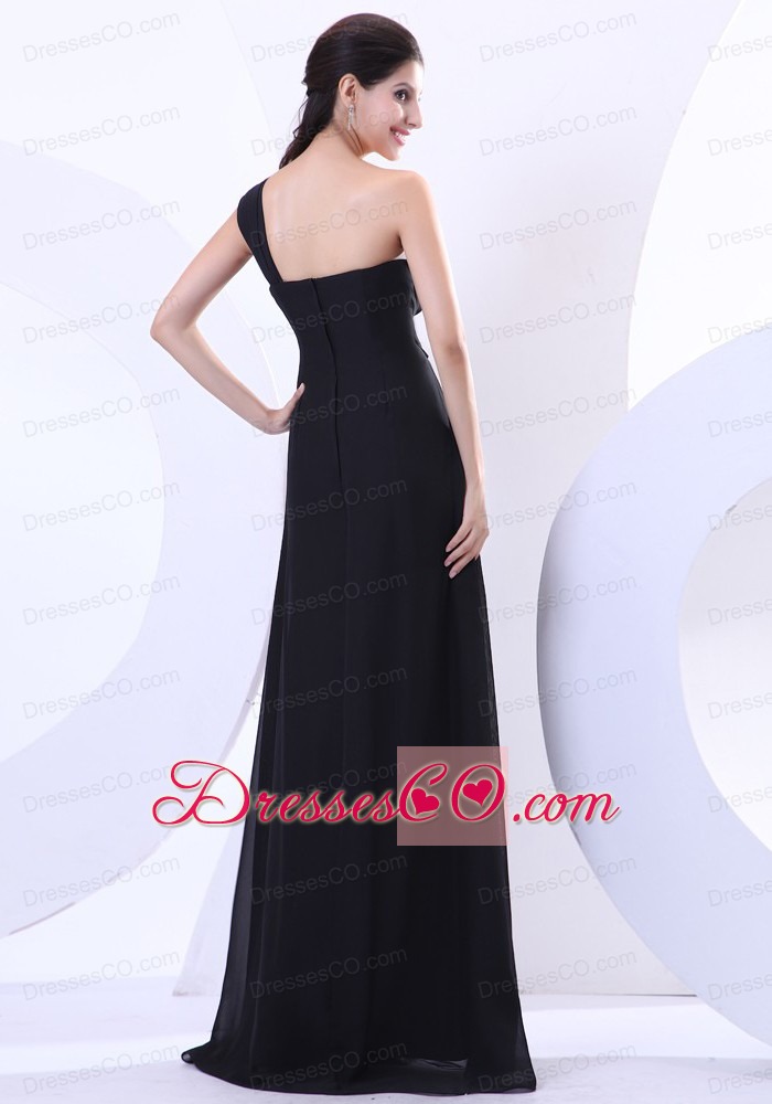 One Shoulder Black Chiffon Long Prom Dress