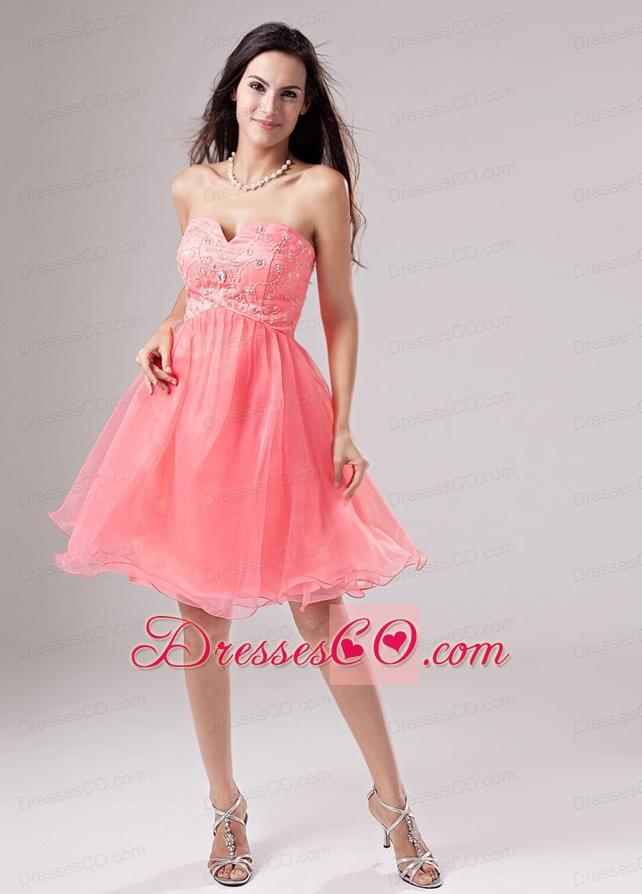 A-line Organza Beading Mini-length Prom Dress Watermelon