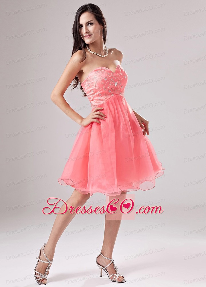 A-line Organza Beading Mini-length Prom Dress Watermelon