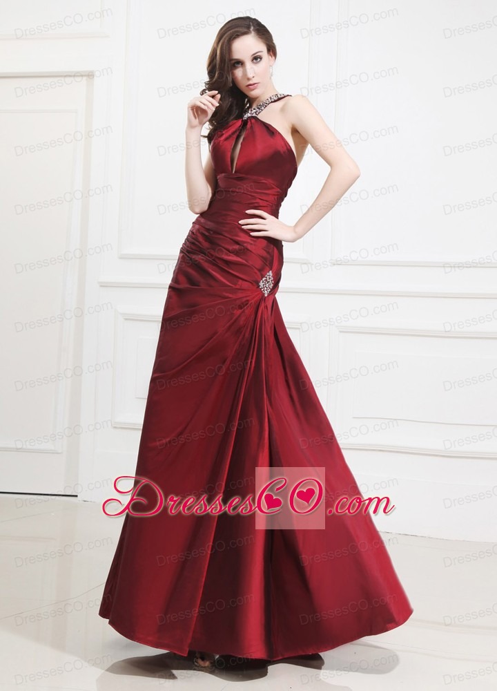 Beading Taffeta Prom Dress Halter A-line Wine Red Long