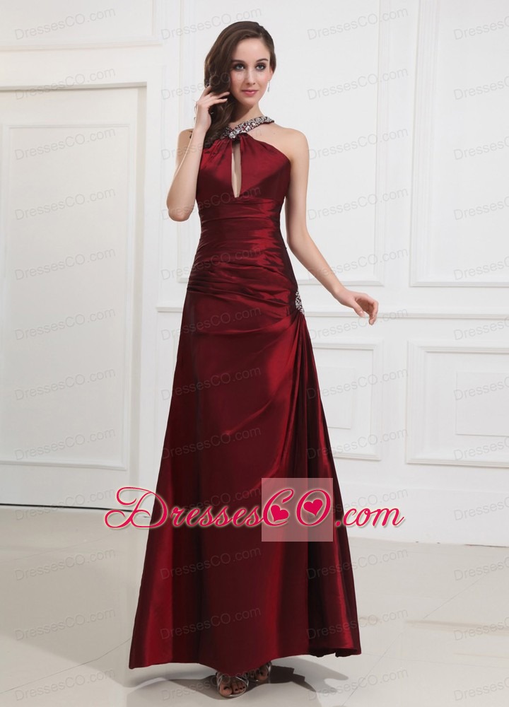 Beading Taffeta Prom Dress Halter A-line Wine Red Long